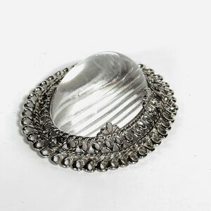 Vintage Signed Celebrity Lucite High Dome JELLY BELLY Egg Brooch Silver Tone